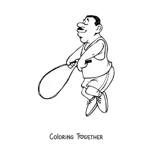 Coloring page of a cartoon of a man jumping rope