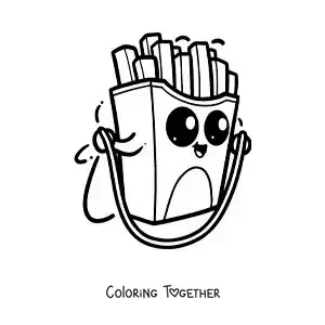 Coloring page of animated kawaii french fries jumping rope