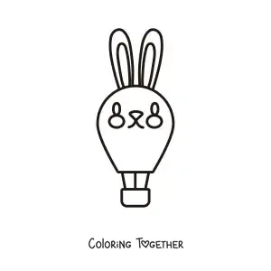 Coloring page of a kawaii rabbit-shaped hot air balloon