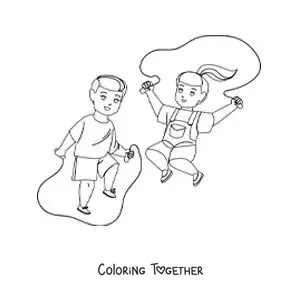Coloring page of children jumping rope