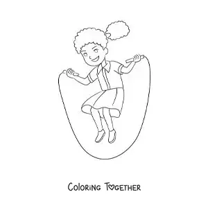 Coloring page of a girl jumping rope