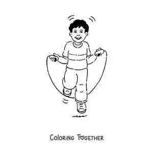 Coloring page of a boy jumping rope