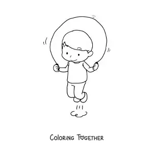 Coloring page of a boy jumping rope