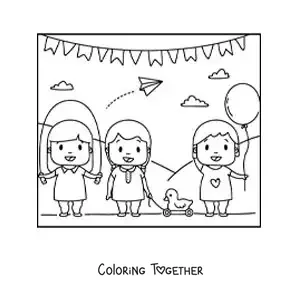 Coloring page of a girl jumping rope in the park