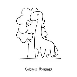 Coloring page of an animated dinosaur getting a kite out of a tree