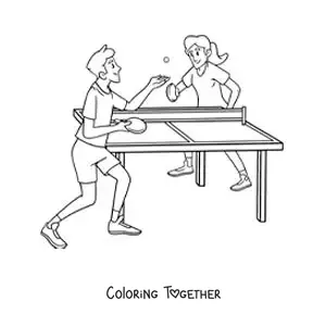 Coloring page of kids playing table tennis