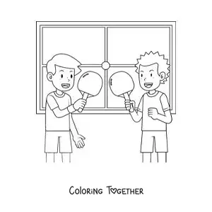 Coloring page of two boys playing ping pong