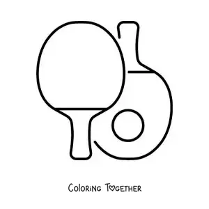 Coloring page of a ping pong ball and paddles