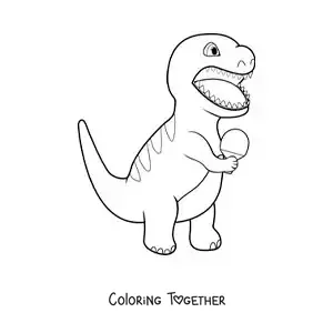Coloring page of an animated dinosaur playing table tennis