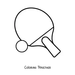Coloring page of a table tennis paddle and ball