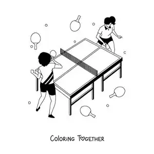 Coloring page of girls playing ping pong