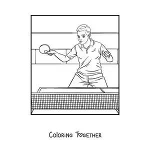 Coloring page of a boy playing ping pong