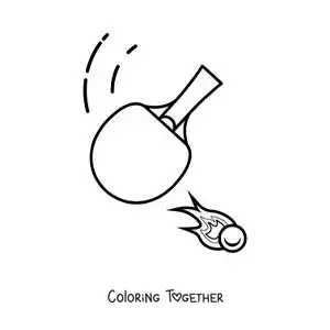 Coloring page of a ping pong paddle hitting the ball