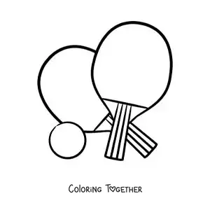 Coloring page of big ping pong paddles and ball