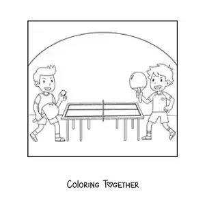 Coloring page of children in a table tennis match