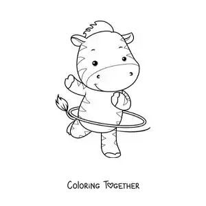 Coloring page of an animated zebra with a hula hoop