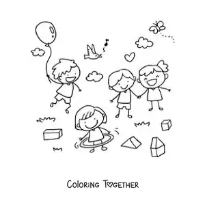 Coloring page of a girl in the park playing with a hula hoop