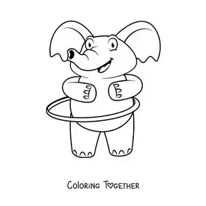 Coloring page of an animated elephant with a hula hoop