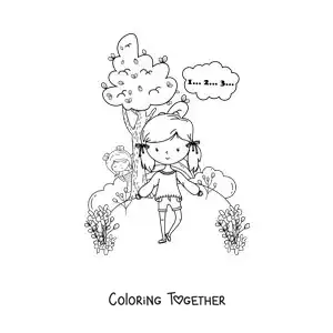 Coloring page of two girls playing hide and seek