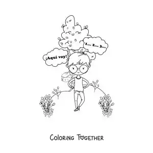 Coloring page of kids in a game of hide and seek in the park