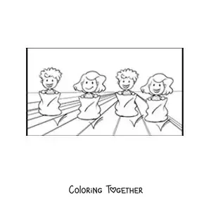 Coloring page of kids playing in a sack race