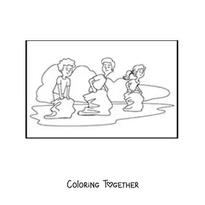 Coloring page of kids jumping in a sack race