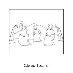 Coloring page of men in a sack race