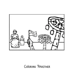 Coloring page of a sack race