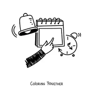 Coloring page of a cartoon of a calendar