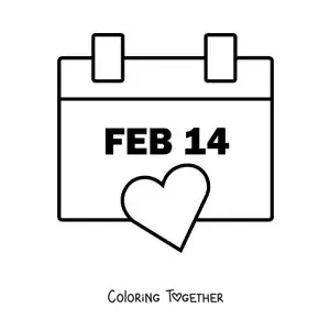 Coloring page of February 14 on a calendar