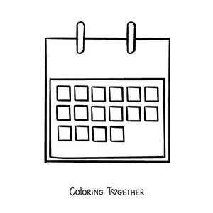 Coloring page of a monthly calendar