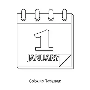 Coloring page of January 1 on the calendar