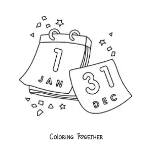 Coloring page of New Year on the calendar