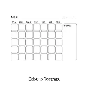 Coloring page of a printable calendar in English