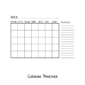 Coloring page of a calendar of the month