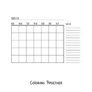 Coloring page of a calendar of the month in English