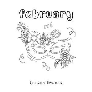 Coloring page of February with a Carnival mask