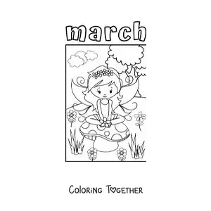 Coloring page of March with a spring fairy