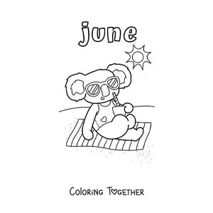 Coloring page of June with an animated koala in summer