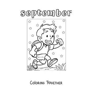 Coloring page of September with a child on the way to school