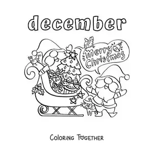 Coloring page of December with Santa Claus at Christmas saying Merry Christmas