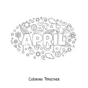 Coloring page of April in English with flowers