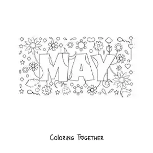 Coloring page of May in English with flowers