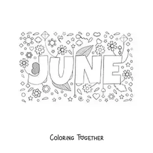 Coloring page of June in English with flowers