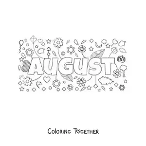 Coloring page of August in English with flowers