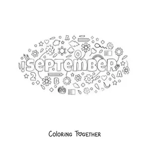 Coloring page of September in English with flowers