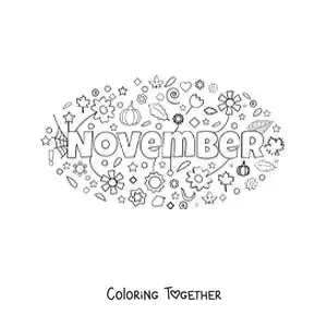Coloring page of November in English with flowers