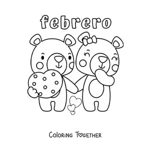 Coloring page of February with Valentine's bears