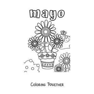 Coloring page of May with sunflowers