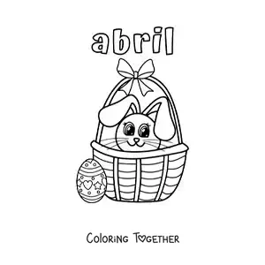 Coloring page of April with the Easter bunny in a basket